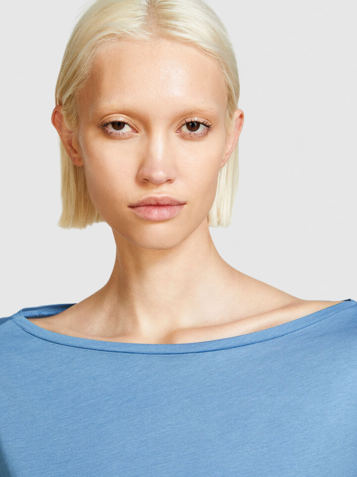 T-shirt with boat neck - women's long sleeve t-shirts - Light Blue | Sisley image number 5